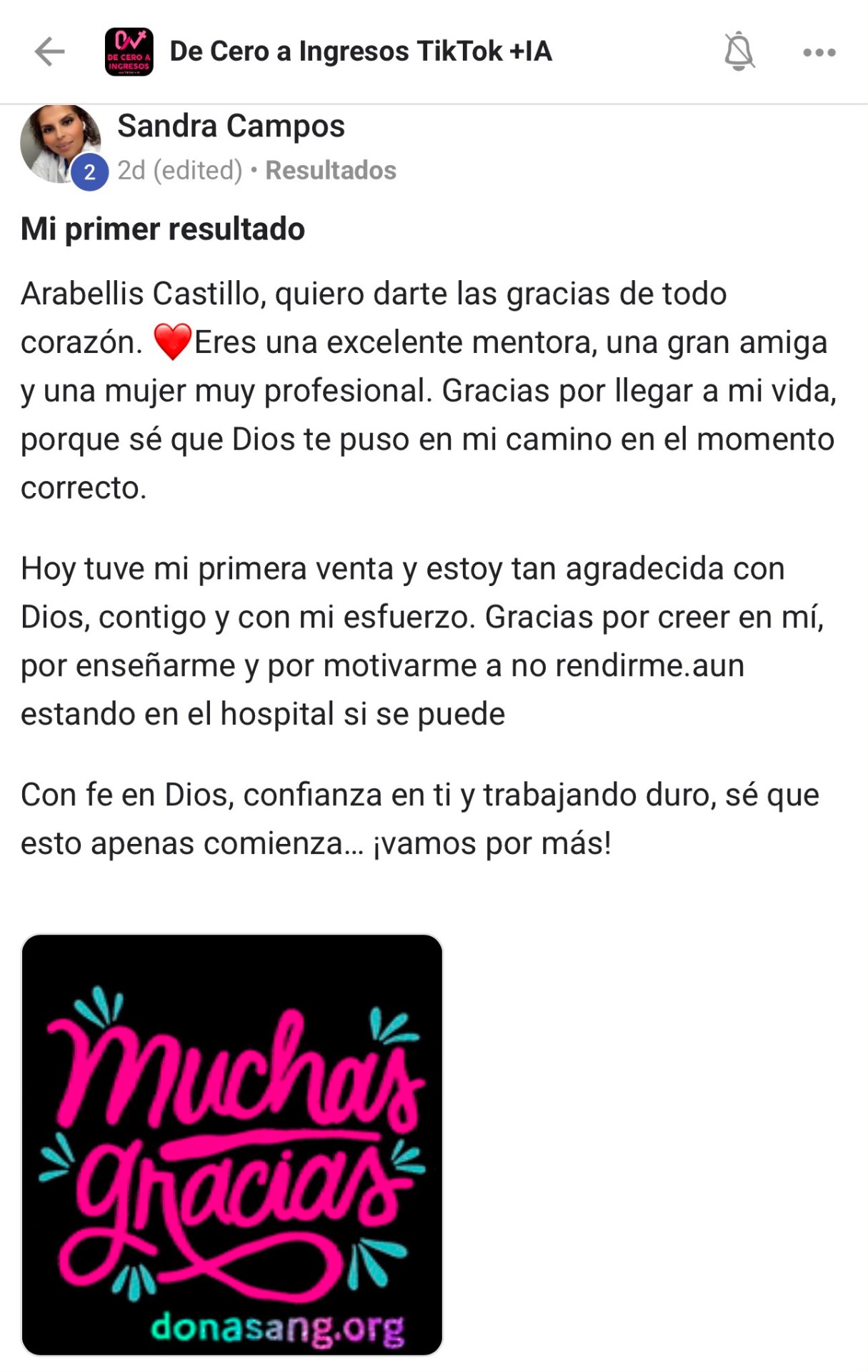 Resultado real de Sandra — Primera venta